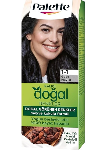 Kalıcı Doğal Renkler 1-1 Gece Mavisi Kakao Yağı &amp; Yulaf Çekirdeği Özlü Saç Boyası