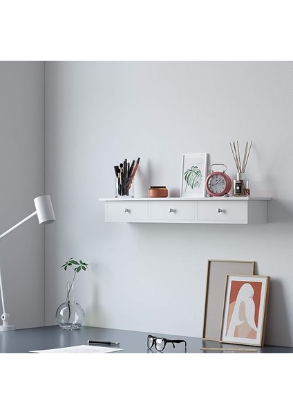 Duvar Rafı, 3 Çekmeceli Yüzer Raf, Koridorda Depolama Rafı, 80 x 15 x 10 Cm, Oturma Odası, Yatak Odası ve Mutfak, Parlak Kaplama, Beyaz LWS085W01 modelleri
