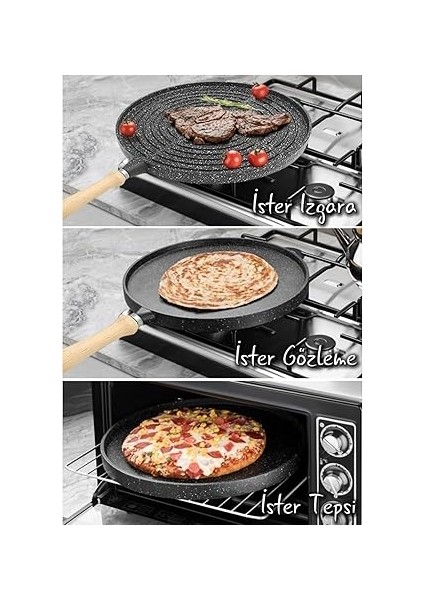Yanmaz Yapışmaz Granit Kaplama Döküm Çift Taraflı Izgara ve Gözleme Tavası, Çift Taraflı Bazlama ve Et Tavası, Çıkarılabilir Saplı Granit Kaplama Döküm Tava 34CM fırsatları