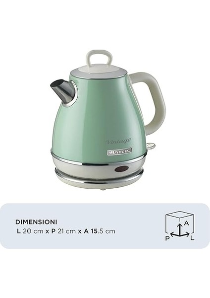 Vintage Elektrikli Su Isıtıcı 1 Litre Yeşil 2868/04 - Paslanmaz Çelik, Retro Kettle, 1630 Watt, Otomatik Kapanma, Kablosuz 360° Duylu fiyatları