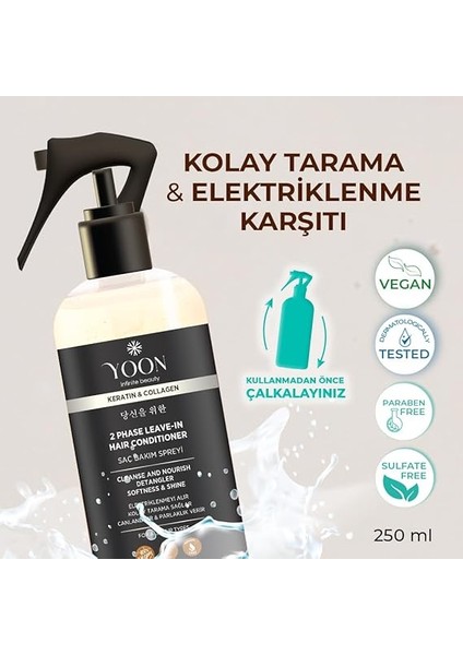 Elektriklenme Önleyici ve Kolay Tarama Spreyi, Kolajen &amp; Keratin Içeren Saç Spreyi, Paraben ve Sülfat Içermeyen Vegan Saç Bakım Spreyi 250ML fiyatları