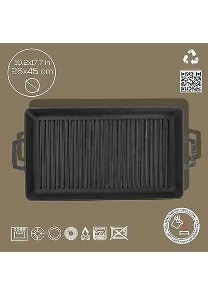 Metal Demir Saplı Döküm Izgara Tava, 24X45 cm fırsatları