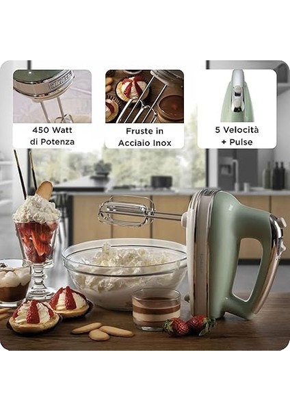 Vintage El Mikseri Yeşil 1548/04-450 Watt, 5 Hız, Çırpma ve Yoğurma Başlıkları, Turbo Fonksiyonu indirimleri