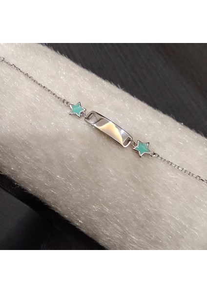 925 Ayar Gümüş Ikili Su Yeşili Yıldızlı Model Bebek/çocuk Bilekliği -Şık Tasarım- Isim Yazdırılabilir. 15 cm -1mm fiyatları