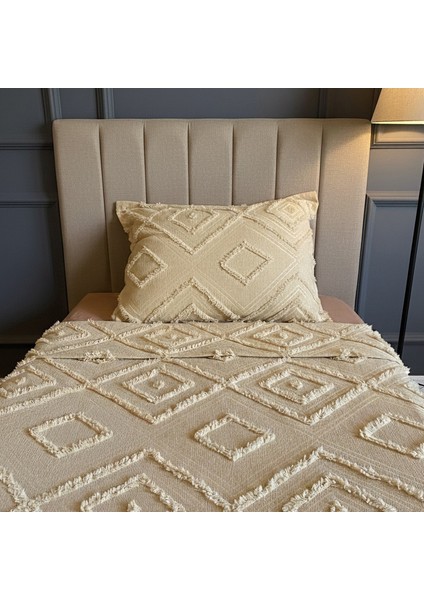 Iskandinav Püsküllü Tek Kişilik Yatak Örtüsü Cappuccino 180 x 250 Tek Yastık