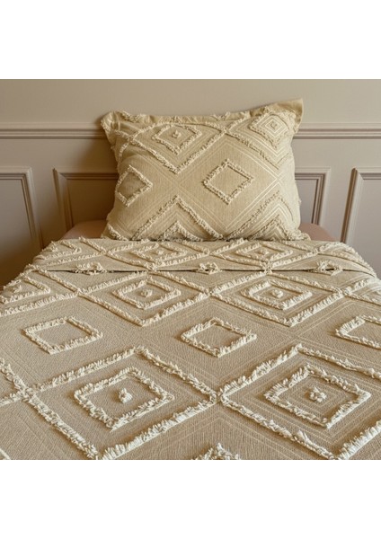 Iskandinav Püsküllü Tek Kişilik Yatak Örtüsü Cappuccino 180 x 250 Tek Yastık indirimleri