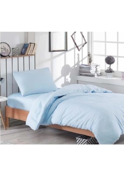 Mer-Tim Pamuklu Ranforce Tek Kişilik Lastiksiz 160X240 Çarşaf Takımı - Açık Mavi
