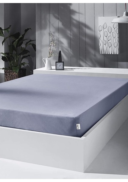 Örme Penye Lastikli Çarşaf, Battal Çift Kişilik, Açık Gri, Pamuk-Elastan 230G/M2