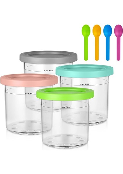 Ninja Creami Dondurma Makinesi Için Creami Kabı, Ninja Creami Deluxe Pints Için 4'lü Creami Pint Kabı, Kaşıklı Dondurma Için Dondurma Kabı, NC301 NC300 Serisi Için Dondurma Makinesi Aksesuarı