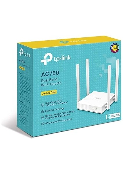 Archer C24, AC750 Mbps Dual-Band Router, Ebeveyn Denetimleri, All-In-One( Router, Access Point, Range Extender) Modları fırsatları