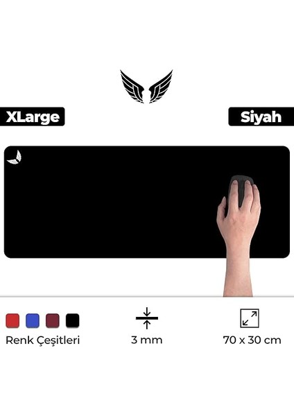 Classic - Gaming Oyuncu Gamer Mouse Pad, Kaymaz Taban Büyük Boy Large Ofis Tipi Mouse Ped, Fare Altlığı, Düz Masa Koruyucu Klavye Altı Mousepad 70X30 Cm, Siyah modelleri
