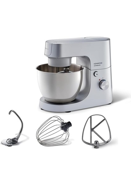 Homebake Mutfak Şefi KHH01.000SI - Stand Mikser, Hamur Yoğurma Makinesi, 1400 Watt, 5 Litre Paslanmaz Çelik Geniş Hazne, Sıçrama Önleyici Kapak, 3 Hazne Içi Aparat