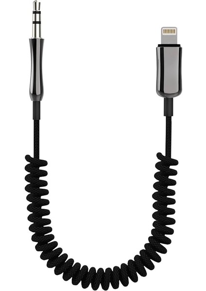 iPhone Lightning To 3.5mm Örgülü Spiralli Aux Kablo Dönüştürücü 1m (Tüm Lightning Girişli Telefonlar ile Uyumludur) Sa-01
