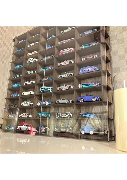 Kapaklı 1/64 Ölçek 50ARAÇ Hotwheels Matchbox Metal Araç Uyumlu Model Oyuncak Araba Rafı-Kahve fiyatları