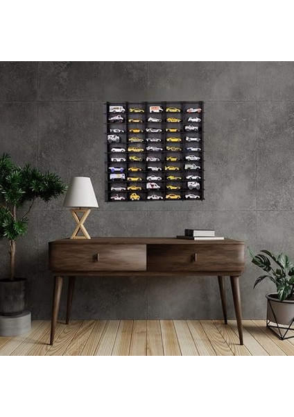 Kapaklı 1/64 Ölçek 50ARAÇ Hotwheels Matchbox Metal Araç Uyumlu Model Oyuncak Araba Rafı-Kahve indirimleri