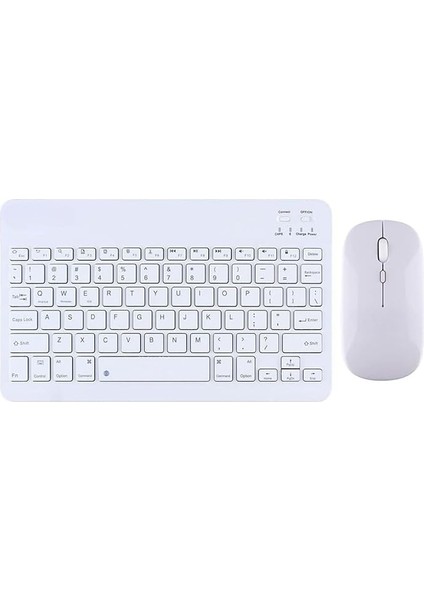 Tasarımlı Bluetooth Kablosuz Klavye ve Mouse Seti | Android, Ios ve Windows Uyumlu | Şarj Edilebilir, Taşınabilir ve Sessiz Tuşlu Set (Beyaz)
