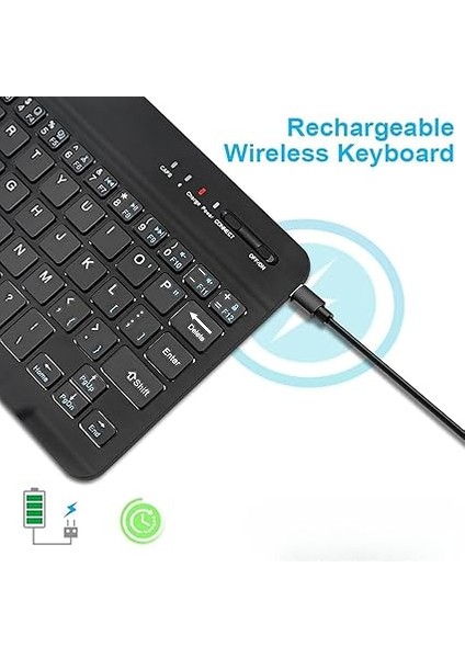 Tasarımlı Bluetooth Kablosuz Klavye ve Mouse Seti | Android, Ios ve Windows Uyumlu | Şarj Edilebilir, Taşınabilir ve Sessiz Tuşlu Set (Beyaz) modelleri