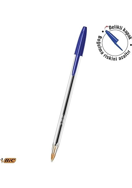 Cristal Medium Tükenmez Kalem Mavi 50'li Kutu, 1.0 mm Orta Kalınlıkta Uç, Şeffaf Gövde, Delikli Kapak fiyatları