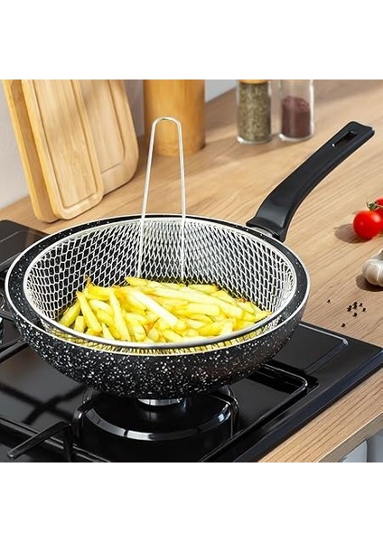 Yanmaz Yapışmaz Granit Fritöz Sepetli Cips Kızartma Wok Tava 2 Parça 28 cm fiyatları