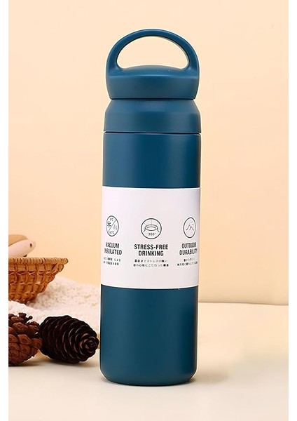 L Çelik 500 ml Mavi Kulplu Sıcak Soğuk Vakumlu Termos Suluk CIN910MV