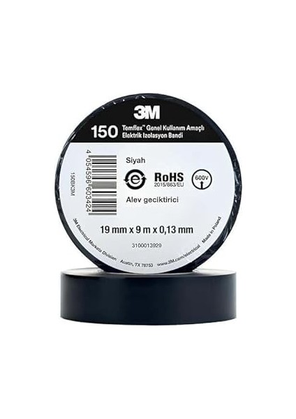Temflex Elektrik Izolasyon Bandı Siyah (0,13 mm x 19 mm x 9 Metre) fiyatları