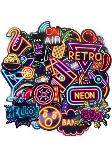 Neon Sticker Seti, Laptop ve Kask Çıkartması, Ajanda, Bullet Journal, Retro ve Vintage Temalı Notebook Kaplama