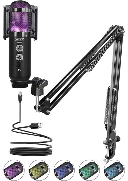 Regard Rgb Set USB Ekholu Oyuncu ve Yayıncı Mikrofonu (Kayıt Gaming Tiktok Twitch Canlı Yayın Discord Youtube)