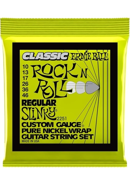 Ball Regular Slinky Klasik Rock 'n' Roll Elektro Gitar Telleri, Saf Nikel Sargı, Ölçü 10-46