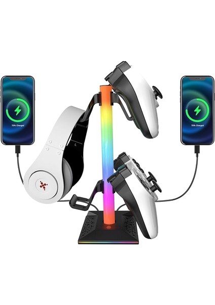 Oyun Kulaklığı Standı Rgb, Kulaklık Tutucu, 2 USB Bağlantı Noktası ve Tip C, Kulaklık ve Xbox Ps5 Switch Controller Için Evrensel Kulaklık Tutucu