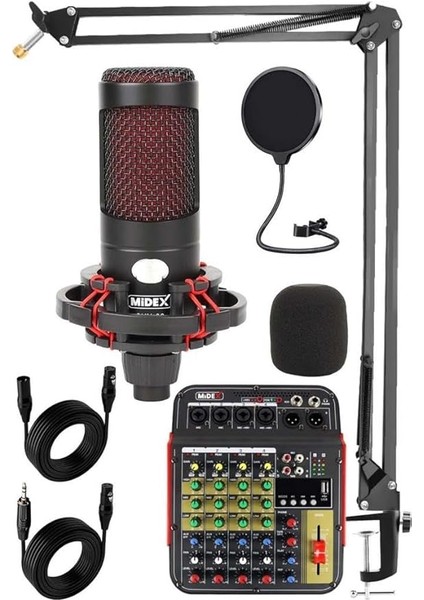 Cxn-30 Paket-5 5 Kanal Stüdyo Kayıt Mikserli Condenser Mikrofon Stand Seti