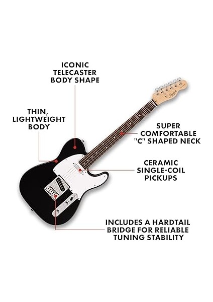 Squier Debut Serisi Telecaster Elektro Gitar, Yeni Başlayanlar Için Gitar, Siyah fiyatları