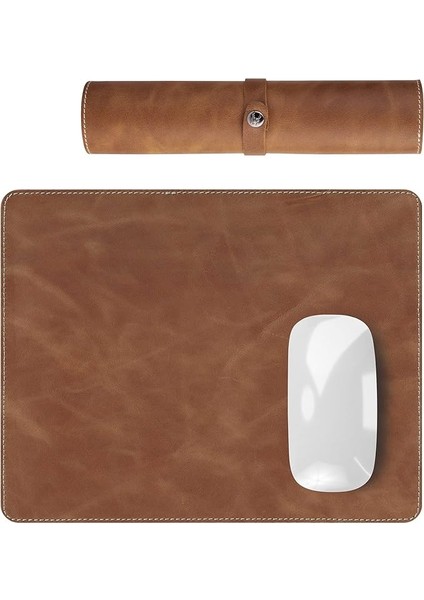 Navada - Gaming Oyuncu Gamer Hakiki Deri Mouse Pad, Deri Fare Altlığı, Hakiki Deri Ped, Dayanıklı Kaymaz Taban, Ofis Tipi Mouse Ped (Taba)