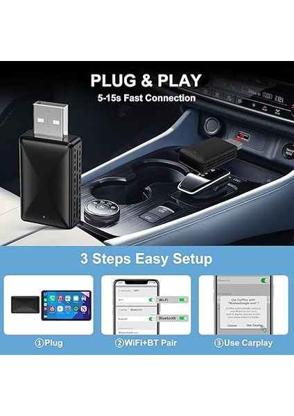In 1 Kablosuz Carplay Adaptörü, Tak ve Çalıştır Magic Link Carplay Kararlı Hızlı Bağlantı, Fabrika Kablolu Dönüştürme Kablosuz Carplay Dongle/android Otomobil Adaptörü 2016 +, iPhone Ios 9+ fırsatları