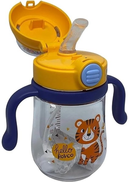 260ML Pipetli Sevimli Arkadaşlar Desenli Çıngıraklı Akıllı Pipet Toplu Tritan Su Matarası (Sarı-Lacivert) fiyatları