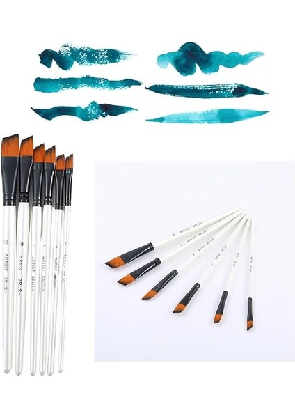 Resim Fırça Seti Yan Kesik Uçlu Akrilik Yağlıboya Suluboya Beyaz 6 Parça Fırça Seti fırsatları