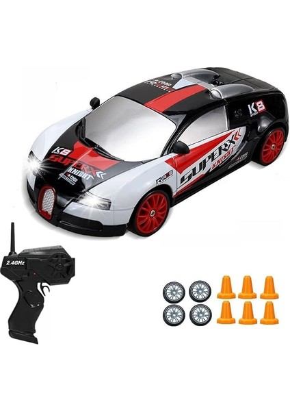 Ölçek Oyuncak 4x4 Uzaktan Kumandalı 20 Km/h Hız Drift Için Üretilmiş Şarjlı Araba Rc Yarış Arabası Full Fonksiyon Parkur Dubaları ve Drift Tekerleri 500 Mah Batarya (Siyah Spor)