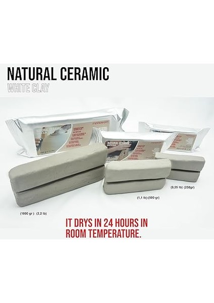 Seramik Kil Hamuru, Beyaz 1000 Gr(1 Kg) Fırınlamaya Gerek Olmayan Güzel Sanatlar Figür Heykel Modelleme Oyun ve Montessori Sınıfları Için Toksik Olmayan Doğal Kil indirimleri