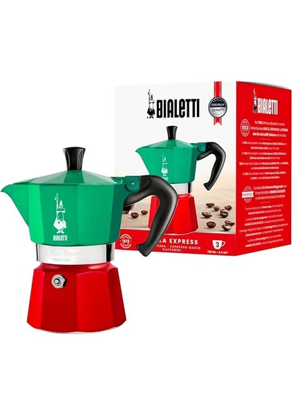 - Moka Express Italia: 3 Cups Ocak Üstü Espresso Pişirici - 130ML - Karma Renk - Alüminyum Gövde - Patentli Güvenlik Valfi - Tüm Ocak Türleri Için Uygundur (Indüksiyon Hariç)