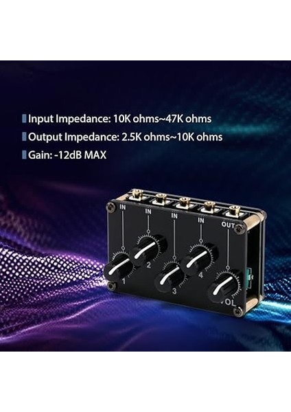 4'ü 1 Arada Pasif Mikser Modülü Mini Stereo 4 Kanallı Pasif Mikser Ses Mikseri 4 Ses Girişi - 1 Çıkış Ultra Kompakt Stüdyosu Için Düşük Gürültü Konsol Sahne Küçük Kulüp Veya Bar modelleri
