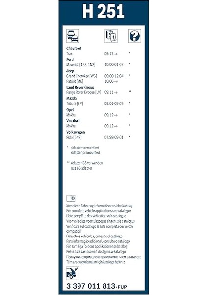 Rear Arka Silecek Opel Mokka (2012-2017) [250 Mm] H251 3397011813 modelleri