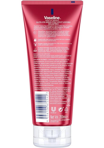 Gluta-Hya Serum Etkili Vücut Losyonu, Sıkılaştırıcı, 200 Mililitre fiyatları