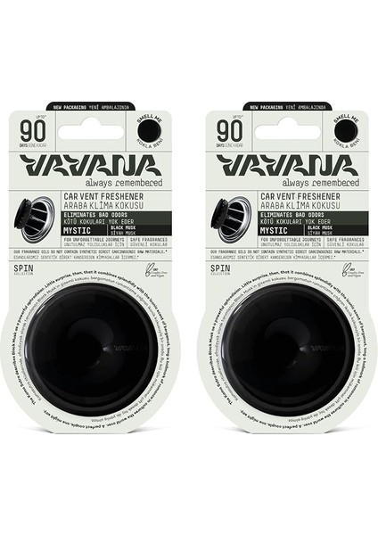 Spin Araba Klima Kokusu - Profesyonel Otomobil Kokusu | Bpa &amp; Sıvı Içermez | 90 Gün Etkili - 2'li Set (Mystıc)