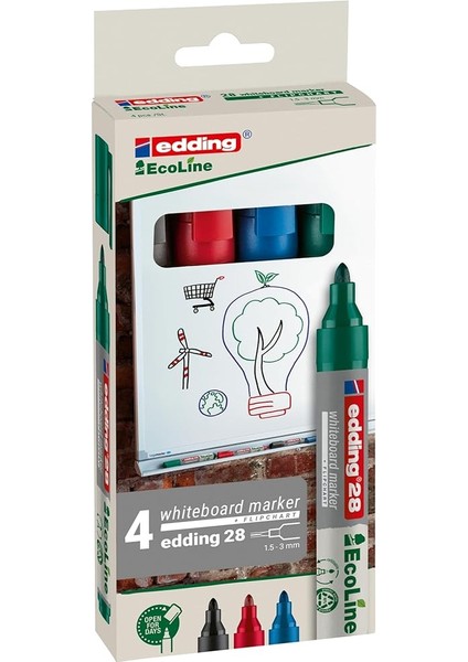 28 Ecoline Beyaz Yazı Tahtası Kalemi, 4'lü Set, Karışık Renkler, Yuvarlak Uç, Yeniden Doldurulabilir fiyatları