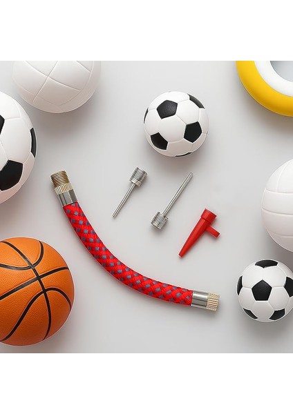 Top &amp; Bisiklet Şişirme Ucu Seti – Pompa Adaptör Hortumlu, Futbol Basketbol Voleybol Iğne Başlıklı, Şişme Oyuncak Uyumlu 4’lü Kit