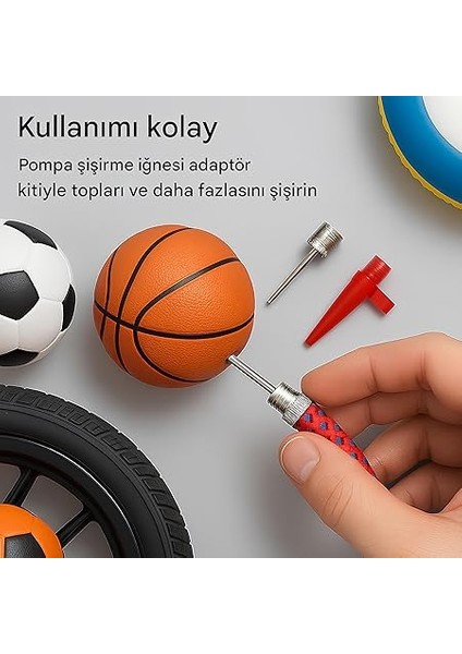 Top &amp; Bisiklet Şişirme Ucu Seti – Pompa Adaptör Hortumlu, Futbol Basketbol Voleybol Iğne Başlıklı, Şişme Oyuncak Uyumlu 4’lü Kit modelleri