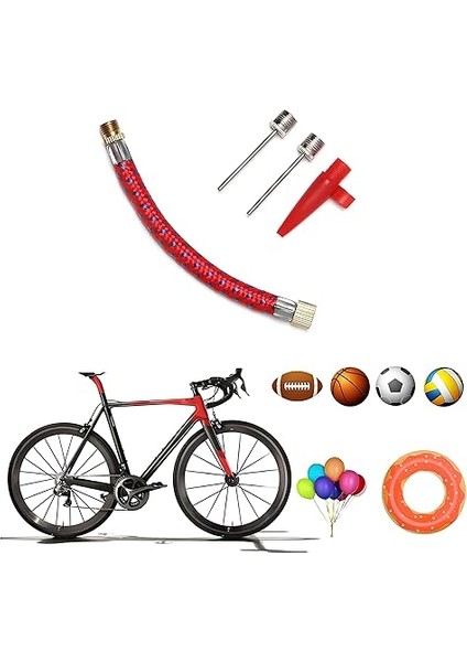 Top &amp; Bisiklet Şişirme Ucu Seti – Pompa Adaptör Hortumlu, Futbol Basketbol Voleybol Iğne Başlıklı, Şişme Oyuncak Uyumlu 4’lü Kit fırsatları