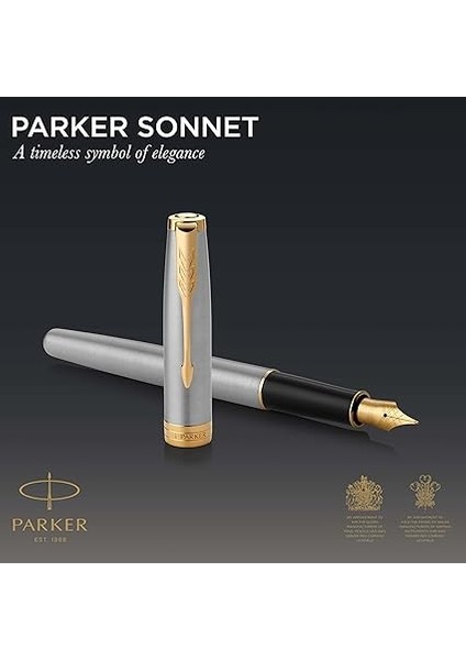 Sonnet Paslanmaz Çelik Altın Tasarımlı Dolma Kalem, Orta Kalınlıkta Uç, Mavi Mürekkep fiyatları