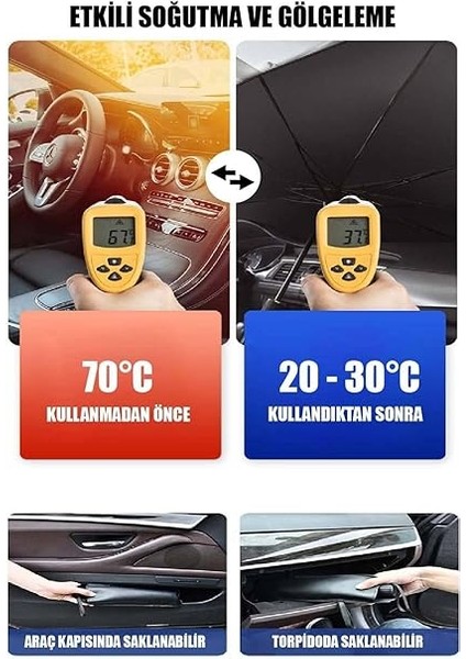 Oto Market Oto Araba Güneşlik Şemsiye Tip Ön Cam Güneş Önleyici Katlanabilir 140CM x 75CM Şemsiye fırsatları