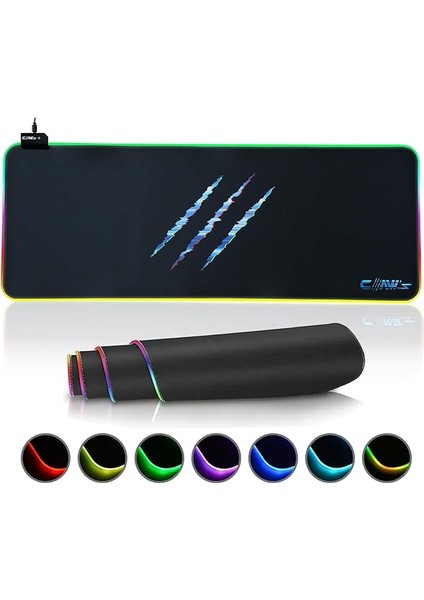 Raptor 80X30CM Mikrofiber Yüzey/kaydırmaz Kauçuk Zemin 360° Rgb Dikişli Xl Mousepad - Siyah