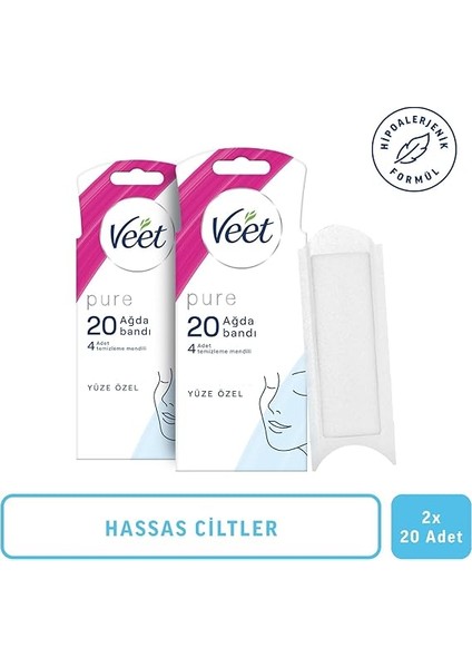Pure Hipoalerjenik Yüz Ağda Bandı, (2 x 20 Adet) fiyatları